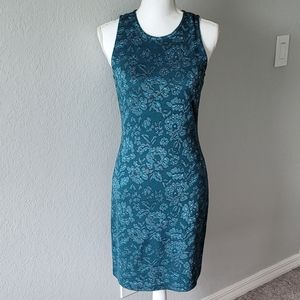 St John Knits Teal and Black Floral Dress